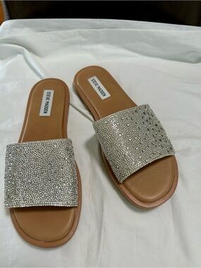 Steve Madden Silver Crystal Slide Sandals - Size 8